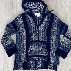 VINTAGE HAVANA Boho Gray Blue Black Tweed Oversized Hoodie Sweater Women's S